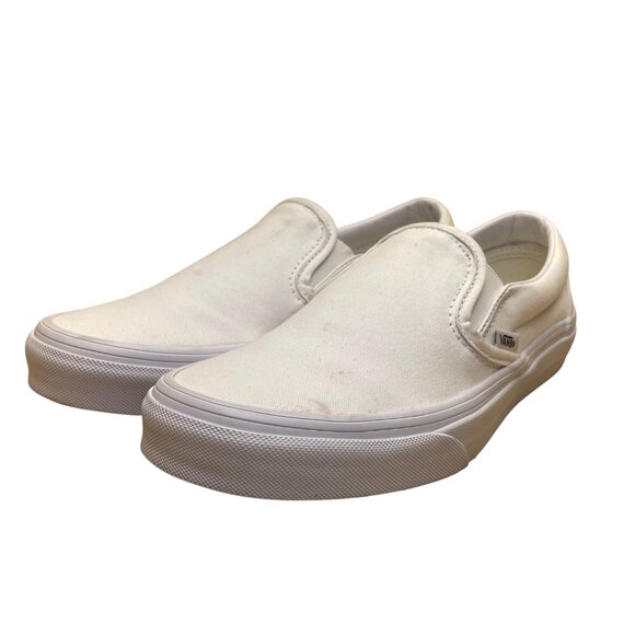 Vans Unisex White Canvas Low Top Slip-On Flat Sneakers Size W7/M5.5 - Picture 3 of 9